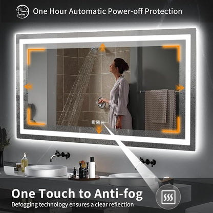LED Mirror for Bathroom, 72x36 Inch Backlit + Front Lighted | Bathroom Vanity Mirror with Lights for Wall, Double Light Strips, 3 Colors, Shatter-Proof, Anti-Fog and Brightness Memory