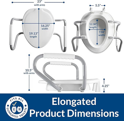Bemis Assurance 3" Raised Toilet Seat with Handles and Bidet Attachment, Secure Hinges, Clean Shield Guard, Elongated, White