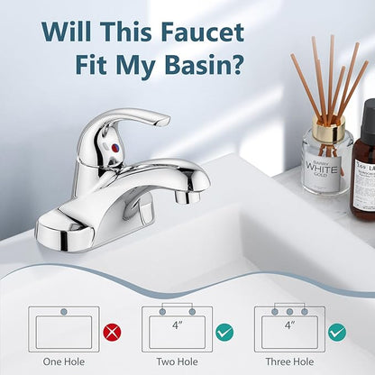 Aolemi Bathroom Faucets Arc 4 Inch Centerset Bathroom Sink Faucet Single Handle Vanity Faucet with Supply Lines,with Pop Up Drain Assembly,Polish Chrome