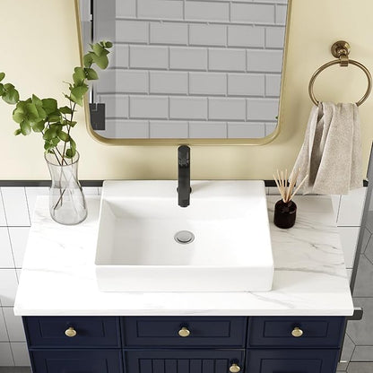 GAOMON Vessel Sink Rectangular, 20"x18" Bathroom Sink White Ceramic Lavatory Vanity Above Counter Vessel Sink Art Basin - white