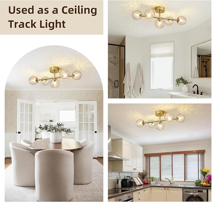 5 Lights Bathroom Vanity Light,Brushed Gold Globe Bathroom Light Fixtures | Hammered Clear Glass Wall Sconce Lighting,Mid Century Modern Brass Bubble Glass Bathroom Vanity Lights over Mirror,G9 Base