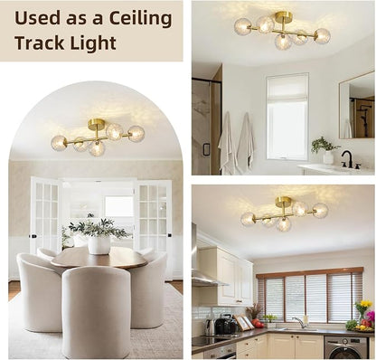 5 Lights Bathroom Vanity Light,Brushed Gold Globe Bathroom Light Fixtures | Hammered Clear Glass Wall Sconce Lighting,Mid Century Modern Brass Bubble Glass Bathroom Vanity Lights over Mirror,G9 Base