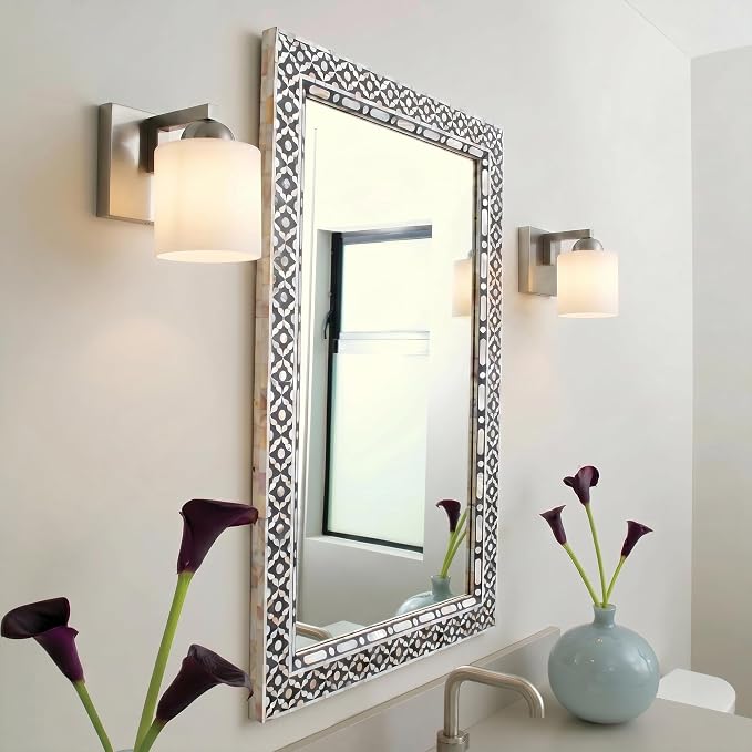 mirrea 1-Light Brushed Nickel Bathroom Vanity Light with White Glass Shade | Over Mirror,Wall Sconce,ETL listed,Bathroom Lighting Fixtures,Elegant Design,Milk White Glass Shade,Easy Installation