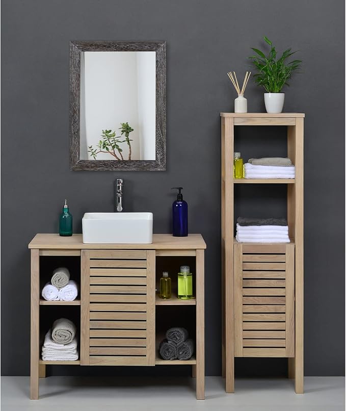 AAZZKANG Wall Mirror with Rectangle Wood Frame Rustic Decorative Hanging Mirrors for Bedroom Bathroom Living Room Home Office Small