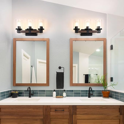 EDISHINE Farmhouse Vanity Lights for Bathroom, 3-Light Bathroom Vanity Lights Over Mirror, Wall Sconce with Clear Glass Shades for Vanity Table, Living Room(E26 Base)