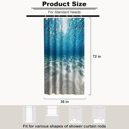 Luxury Summer Ocean Shower Curtain Modern Tropical Nautical Aesthetic Funky | Nature Shower Curtains for Bathroom, Waterproof Bath Curtain with Hooks Machine Washable Bathtub Curtains 36x72 Inch Blue