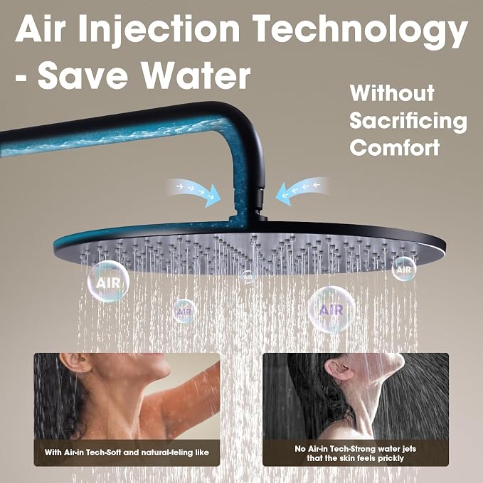 TRUSTMI 12" Pressure Balance Rain Shower System with Handheld, Matte Black | Rain shower faucet with cUPC valve and handheld spray. Prevents scalding, ideal for safe modern bathroom upgrades