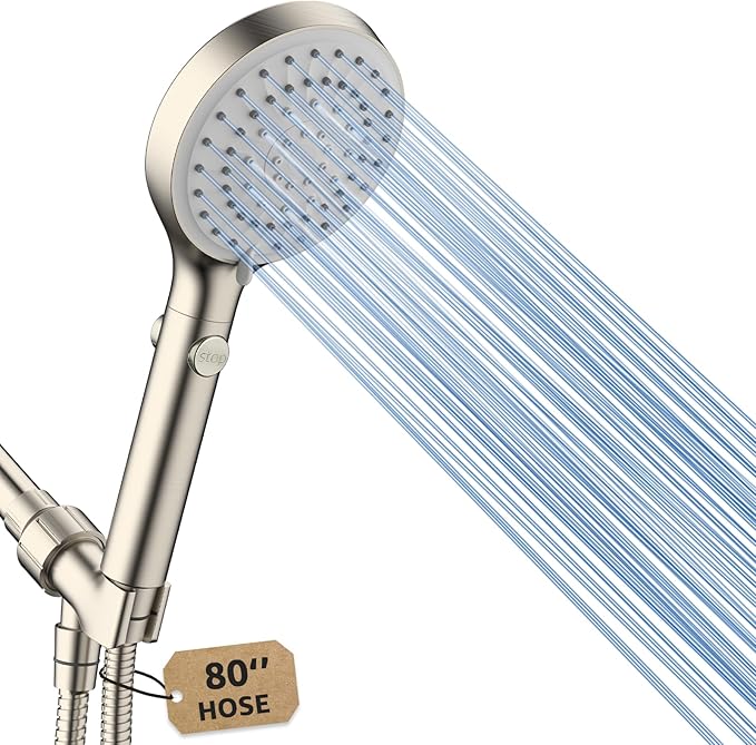FASDUNT High Pressure Handheld Shower Head with Hose, Brushed Nickel | 80" Extra Long Stainless Steel Hose & Adjustable Bracket, Shower Heads with ON/OFF Switch for Pets Bath