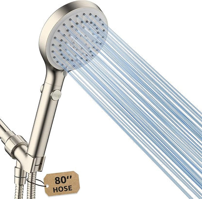 FASDUNT High Pressure Handheld Shower Head with Hose, Brushed Nickel | 80" Extra Long Stainless Steel Hose & Adjustable Bracket, Shower Heads with ON/OFF Switch for Pets Bath