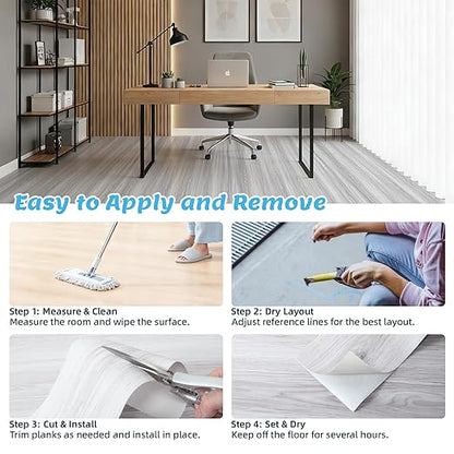 Art3d 15 Sq.ft Peel and Stick Floor Tiles, 10Pcs Luxury Vinyl Plank Flooring Wood Look, 36" × 6" Adhesive and Waterproof Tile Sticker for Bedroom, Living Room, Kitchen, White/Grey