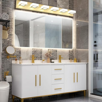 Ralbay Modern Gold Vanity Lights 6 Lights LED Modern Gold Vanity Lights Over Mirror Fixture Acrylic Gold Bathroom Vanity Wall Light (White Light 6000K)