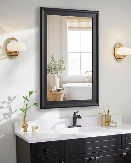 Black Wall Mirror for Bathroom,Rectangle Rustic Large 30 x 48 inch Mirrors | Hanging Vanity Mirror with Wood Grain Finish for Living Room,Bedroom,Entryway