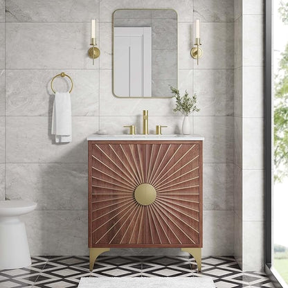 Modway Daylight Bathroom Vanity Cabinet with Ceramic Sink Basin, 30 Inch, White Walnut