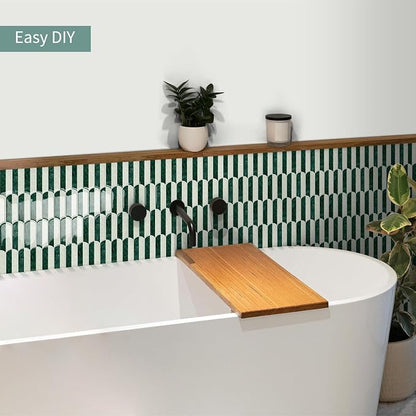 10-Sheet Upgraded Thicker Peel and Stick Kitchen Backsplash Tiles,Waterproof Self-Adhesive Vinyl Wall Tile Stick on Backsplash for Kitchen,Bathroom,Fireplace and RV(Green,12"×12")
