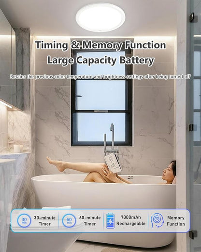 Rechargeable Motion Sensor Ceiling Lights for Hallway, Bathroom (Round) | Magnetic Mount Dimmable Closet Light with Remote, 7000mAh Battery Operated, 3 Color Modes, Wireless Installation