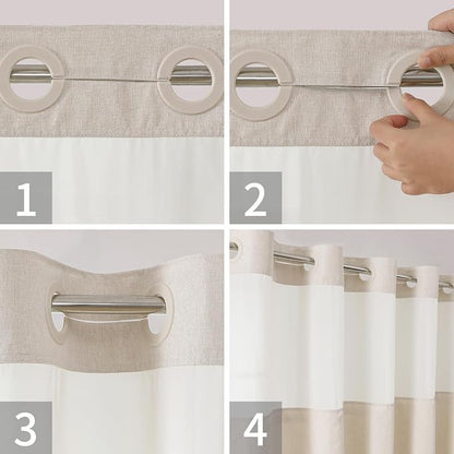eachope No Hook Linen Texture Shower Curtain with Snap-in Liner,71x92 Cream | Extra Long,230GSM Thick Fabric,Hotel Luxury Decor,Mesh Top Window,Bottom Magnetic,Waterproof & Machine Washable,for Bathroom
