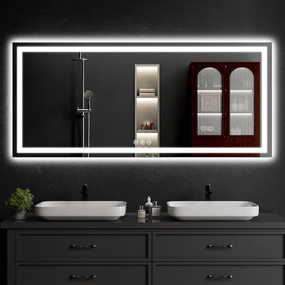 LED Bathroom Mirrors 28"x60" Bathroom Mirror with Lights for Wall, Backlit + Front Lit, 3 Colors, Anti-Fog, Dimmable Brightness for Vanity,Bathroom, Entryway, Living Room