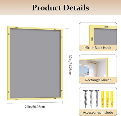 Gold Bathroom Mirror for Wall, 24x32 Inch Rectangle Mirror with Metal Frame, Modern Vanity Mirrors for Bathroom Living Room, Entryway Hangs Horizontal or Vertical
