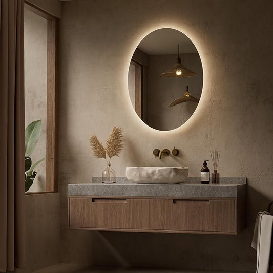 Keonjinn Oval LED Mirror 24 x 32 Inch, Backlit Mirror Bathroom with HD Tempered Glass, UL-Listed, 3 Color Temperatures, Stepless Dimmable, Defogging, Frameless Lighted Vanity Mirrors for Wall