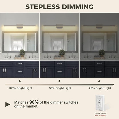 JUSHENG Brushed Nickel Vanity Lights 5CCT Dimmable Vanity Light Bar LED Bathroom Light Fixtures 39.37'' Inch 36W