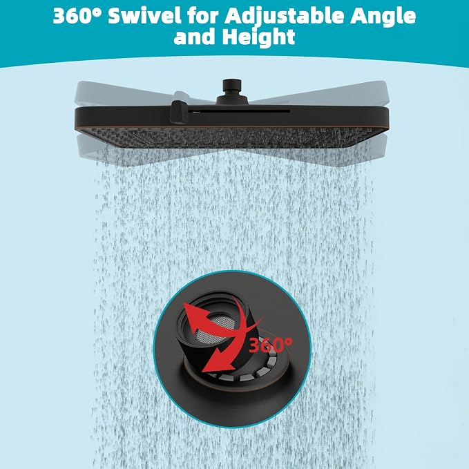 Hibbent cUPC Certified 5 Spray Modes Shower Head, 13'' High Pressure Large Rainfall Shower Head, High Flow Waterfall Bathroom Fixed Showerheads, Adjustable Swivel Ball Joint, Oil Rubbed Bronze