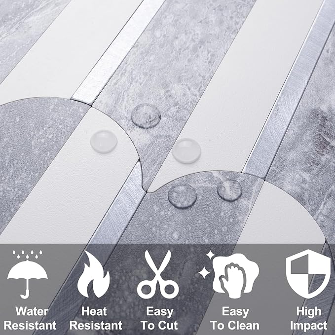 DICOFUN 10-Sheet Grey & White Peel and Stick Backsplash for Kitchen, PVC Stick on Backsplash Wall Tiles