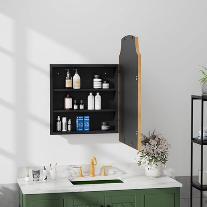 Casaphoria 30" H x 20" W Arched Bathroom Medicine Cabinet with Mirror,Metal Frame Wall Medicine Cabinets Mirrors, Wall Mirror Cabinet, Gold