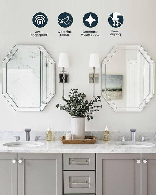 WOWOW Waterfall Bathroom Faucet 3 Holes 8Inch Widespread Bathroom Sink Faucet, Two Handles Brushed Nickel Bathroom Faucet with Pop-up Drain & Supply Hoses, Modern Faucet Mixer Taps Brushed Nickel
