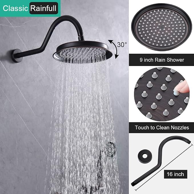Antique Faucet Shower System with Handheld Spray | Oil Rubbed Bronze Finish, Multi-layer Plating, Vintage Rainfall, 2 Way Diverter Brass Valve, Wall Mount Easy Install