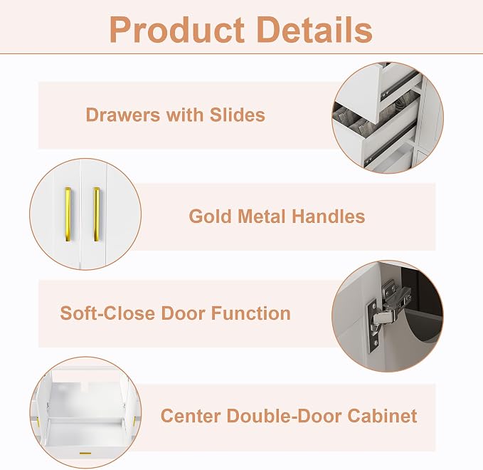 60'' Bathroom Vanity Without Sink,Multi-Functional Bathroom Cabinet with 2 Doors and 9 Drawers, Solid Frame,White(No Sink)