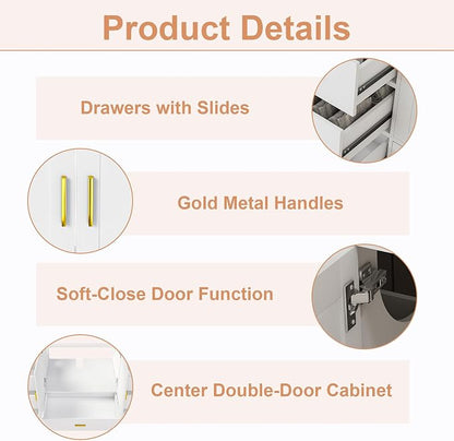 60'' Bathroom Vanity Without Sink,Multi-Functional Bathroom Cabinet with 2 Doors and 9 Drawers, Solid Frame,White(No Sink)