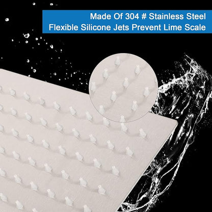 Shower Head with Extension Arm, High Pressure Square with ShowerArm, Stainless Steel Rainfall-Waterfall Full Body Coverage (10'' Shower with 16'' Arm, Brushed Nickel)