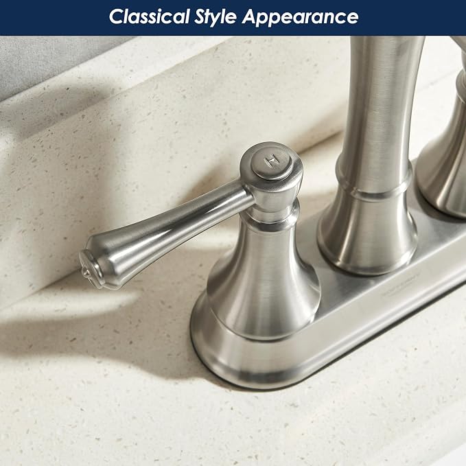 4" Centerset Brushed Nickel Bathroom Faucets for 2/3-Hole Sinks | Includes Plastic Pop-Up Drain, Classic 4" Center Set Lavatory/Bath Vanity Faucets, 2-Handle High Arc 360° Swivel Brass Spout