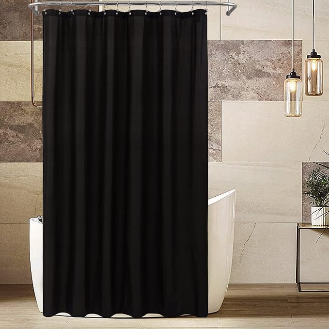 ALYVIA SPRING 72x96 Extra Long Waterproof Fabric Shower Curtain Liner Black | 3 Magnets, Soft Cloth & Hotel Quality, Machine Washable, Light-Weight, Extra Long Size