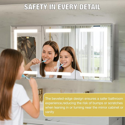 48x24 Lighted Medicine Cabinet with Mirror Defogger - Dimmable Touch Sensor, Adjustable Color Temperature, Shatterproof Tempered Glass, Quick-Release Hinges, Adjustable Shelves,three door