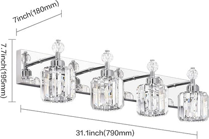 PRESDE 4-Light Crystal Bathroom Lights Fixtures Chrom Modern Wall Lighting Over Mirror