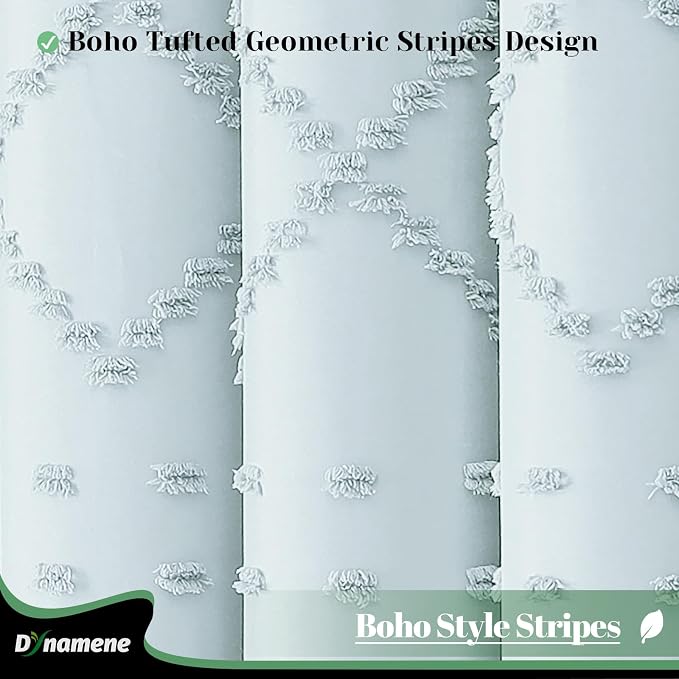 Stall Boho Shower Curtain Tufted Geometric 36"x72" Fog Blue | Narrow Half Size, Elegant Tassel, Soft Lightweight Textured Fabric, Water Repellent, Washable, for Bathroom/Dorm 6 Hooks