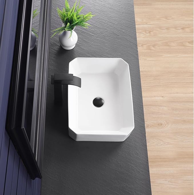 Vessel Sink 20"x14" Rectangular Bathroom Sink Modern White Porcelain Ceramic Above Counter Drop-in Vanity Sink for Bathrooms Art Basin