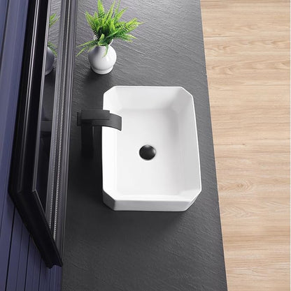 Vessel Sink 20"x14" Rectangular Bathroom Sink Modern White Porcelain Ceramic Above Counter Drop-in Vanity Sink for Bathrooms Art Basin