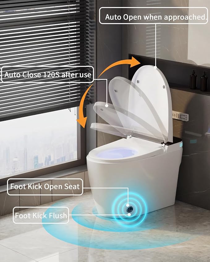 TOTTE Smart Toilet with Bidet, Auto Open/Close Lid, Bidet Toilet with Powerful Flush, Instant Warm Water, Elongated Smart Toilet with Heated Seat, Dryer, Modern Bathroom Toilets with Deodorization