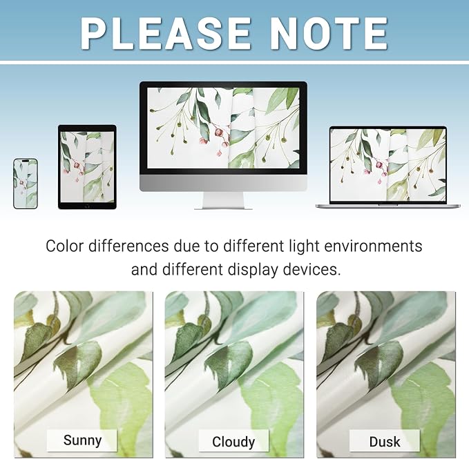 No Hook Shower Curtain with Liner, Eucalyptus Sage Green, 71x74 | Snap in Liner, 3 in 1, Water Repellent, Easy Install, Machine Washable, Hotel Style for Bathroom, Watercolor Pattern