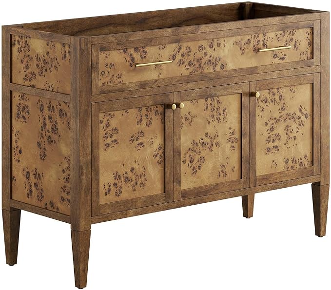 Modway Elysian 48" Burl Wood Double Bathroom Vanity in White Brown with Ceramic Sink Basin