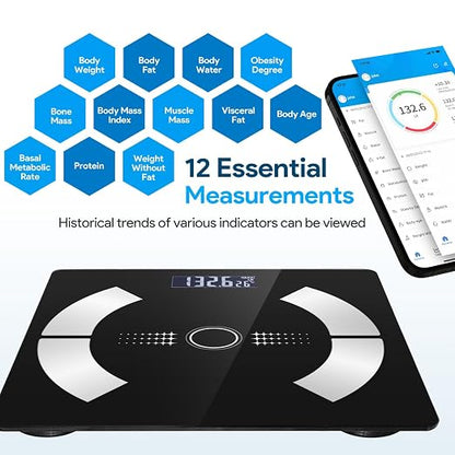 Smart Body Fat Scale Wireless Digital Weight Scale – Measures Body Composition: Body Fat Percentage, Muscle Mass, Water Percentage, and Bone Mass, Bluetooth Bathroom Scale for Home Use