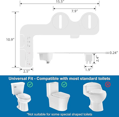 Bidet Attachment for Toilet, Adjustable WHot and Cold Water & Pressure, Self-Cleaning Dual Nozzles, Easy Install (White)