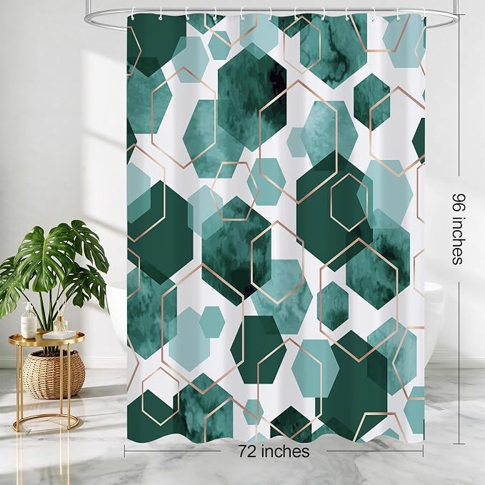 Litabel Extra Long Geometric Shower Curtain for Bathroom, 72x84 | Extra Long Modern Minimalist Shower Curtais, Dark Green Geometric Art Print Abstract Waterproof Bath Curtain