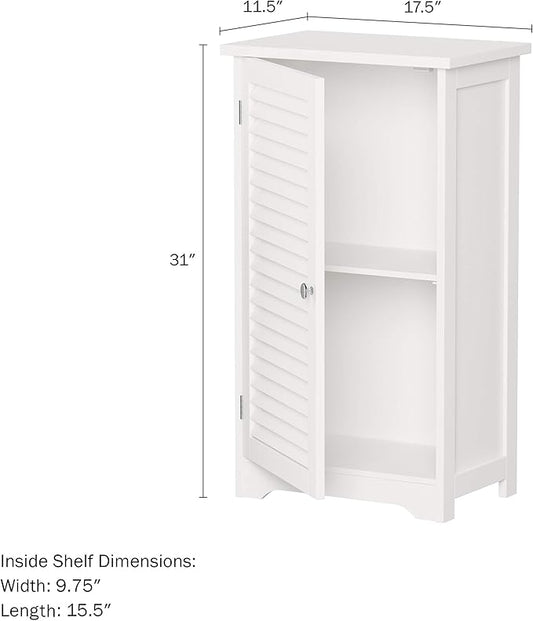 Lavish Home Bathroom Cabinet - Freestanding Storage Organizer for Towels or Laundry Room - Adjustable Shelf and Shutter Style Door (White)