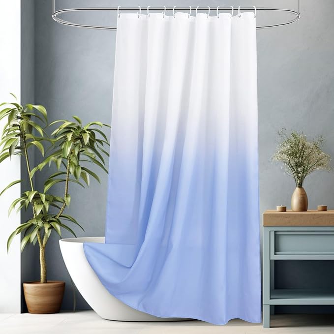 AooHome Fabric Narrow Shower Curtains, Cloth Ombre Blue Shower Curtain Sets, Washable Fabric Blue and White Shower Curtain, Rustic Farmhouse Bathroom Shower Curtains, 36x72 Inches