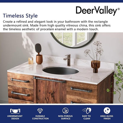 DeerValley DV-1U303B Black Undermount Bathroom Sink 18'' x 15'' Oval Ceramic Sink Bathroom Vessel Sink with Overflow Hole