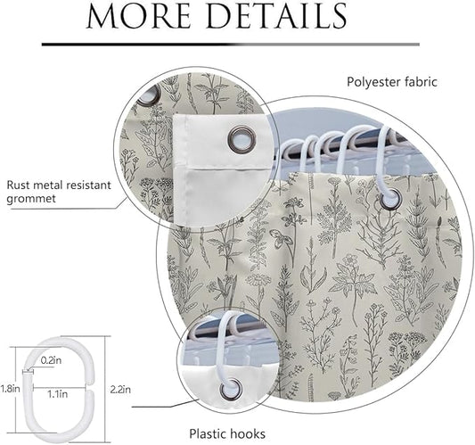 Coxila Vintage Floral Shower Curtain Extra Wide Large Long Clawfoot Tub Wrap Around Flower Retro Farmhouse Rustic Botanical Spring Country Cottage Bathroom 180 x 70 Inch Polyester Fabric 31 Pack Hooks
