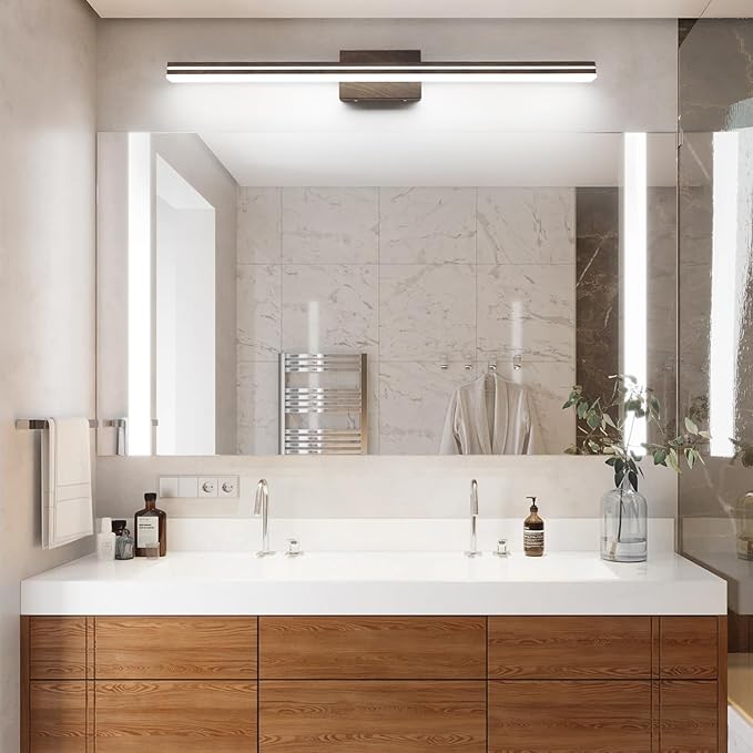 SineRise 48-Inch LED Modern Bathroom Vanity Light Bar, Brown Modern Acrylic Bathroom Wall Lighting Fixtures Over Mirror (Cool White 6000K)